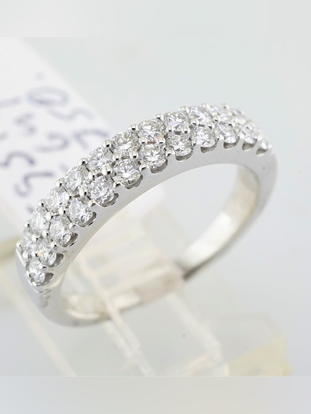 Solid 14k white gold double row natural diamond anniversary band / wedding band - Picture 5 of 6
